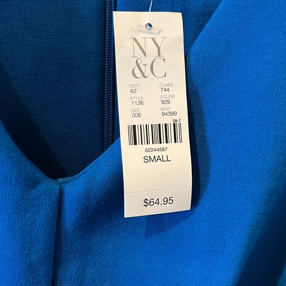 NY&C Dress Cap Sleeve V-Neck Bodycon Sheath Royal Blue Large Zippers size S - Picture 4 of 4